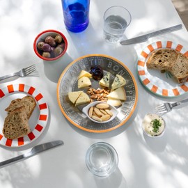 Talking Tables Handmade Stainless Steel Plate with Orange Enamel Rim Durable Side Dish Lightweight for Everyday Indoor or Outdoor Dining Picnic Camping BBQ, Summer Tableware, Dishwasher Safe 25cm