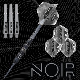 Unicorn Steel Tip Darts Set | Noir Style 4 | 90% Tungsten Barrels with Black Titanium Coating & Black Volute Points | 21 g