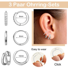JunMallko 3 Pairs Small Hoop Earrings Silver for Women Girls Hypoallergenic Small Hoop Earrings Lightweight Stackable Sleeping Earrings Silver Jewellery Women, Copper, No Gemstone