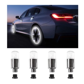 Ziciner 4PCS LED Tire Valve Cap Lights, Neon Spoke Flash Light Bulb Tire Valve Lights with 12 Extra Battery, Waterproof Wheel Tyre Valve Stems Dust Cap, Car Accessories (White)