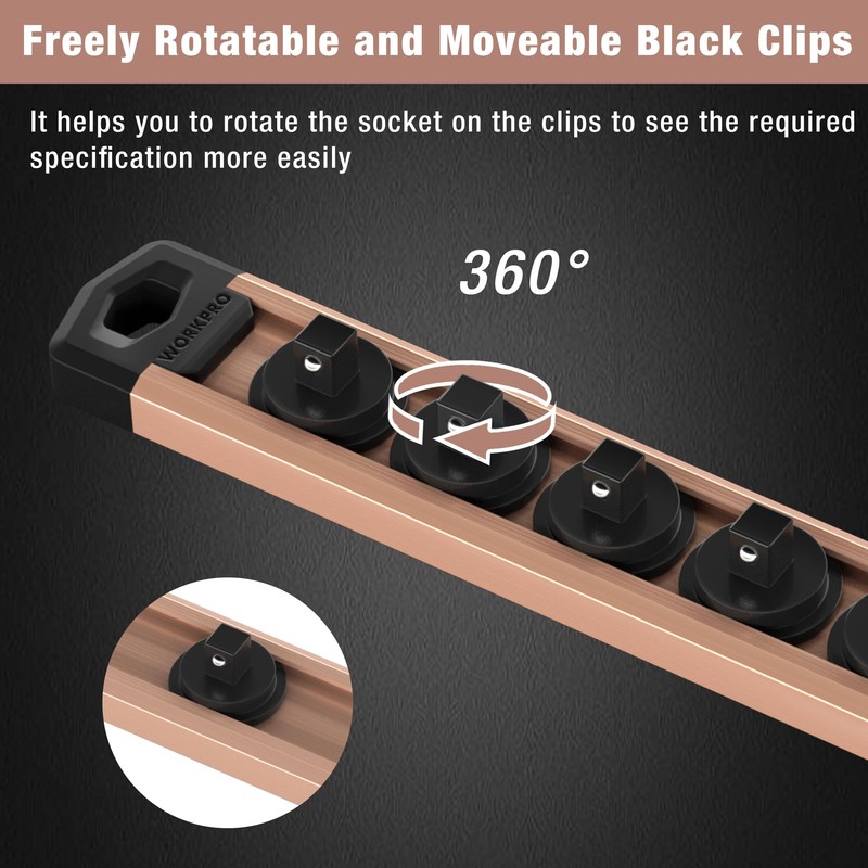 WORKPRO Magnetic Socket Organizer, 1/4-Inch Drive Aluminum Alloy Socket Rail,