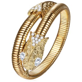 Flongo Gold Snake Bangle Bracelet: Ladies Cuff Serpent Wrap Rhinestones Grass Vintage Punk Girls Slightly Adjustable Snakes Bracelets