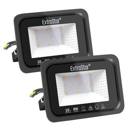 EXTRASTAR 10 W LED Outdoor Spotlight, 2 Pieces, 800 lm, 3000 K, Warm White, Super Bright Outdoor Spotlight, IP65 Waterproof LED Floodlight, Outdoor Lamp for Garden, Courtyards, Garage, Hotel, Sports