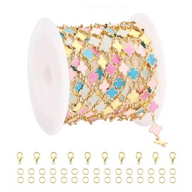 YOUBEIYEE 9.8 Feet Colorful Enamel Clover Jewelry Chains Bulk Gold Plated Brass Chain for Jewelry Making Fun Decoration Craft Chain