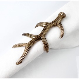 Fennco Styles Rustic Antler Design Metal Napkin Rings, Set of 4 - Bronze Nature Inspired Napkin Holders for Home Décor, Banquets, Holidays, Everyday Use and Special Occasions