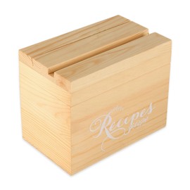 JIZEUO Recipe Box with Cards and Dividers, Recipe Cards and Box Set, Wooden Recipe Holder Card Box with Card Slit and Phone Slot