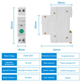 WiFi Smart Circuit Breaker, 1P DIN Rail Home Remote Control Switch, Wireless Remote Control Switch, Compatible with Alexa and Google Assistant Smart Life TUYA App (with Metering 1~63A)