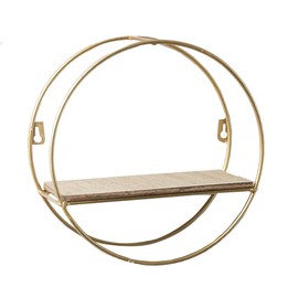 Prime Leader Wall Mounted 1 Tier Round Metal Display Organizer Rack Holder Floating Shelves for Bedroom Living Room Kitchen Office（Golden, Diameter: 9.8 inches）