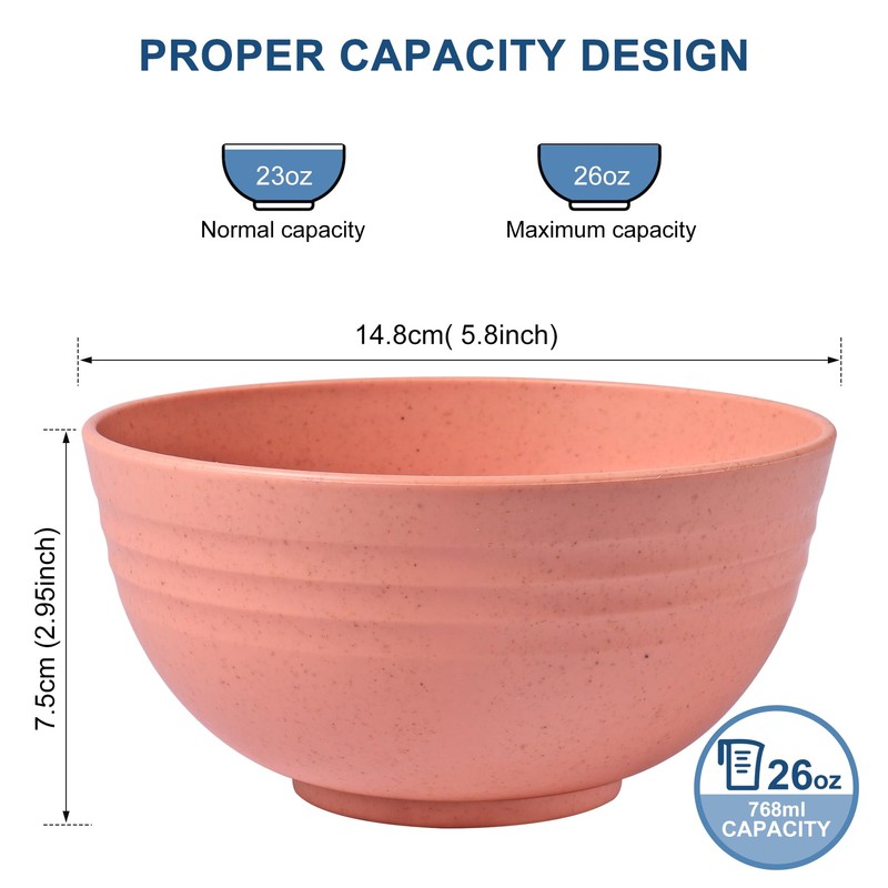 HOTEC BPA Free Unbreakable Wheat Straw Cereal Bowls - Microwave
