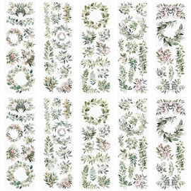 WANDIC 10 Sheets Rub On Transfer Sticker, Distress Leaves Decals Bud Flower Stickers for DIY Scrapbooking Photo Albums Furnitures,11.8 * 3.9in
