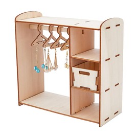 SUPERFINDINGS Assembled Wooden Doll's Wardrobe 18 x 8 x 17.8 cm Doll's House Wardrobe with 2 Miniature Drawers and 8 Small Hangers Dollhouse Furniture Accessories