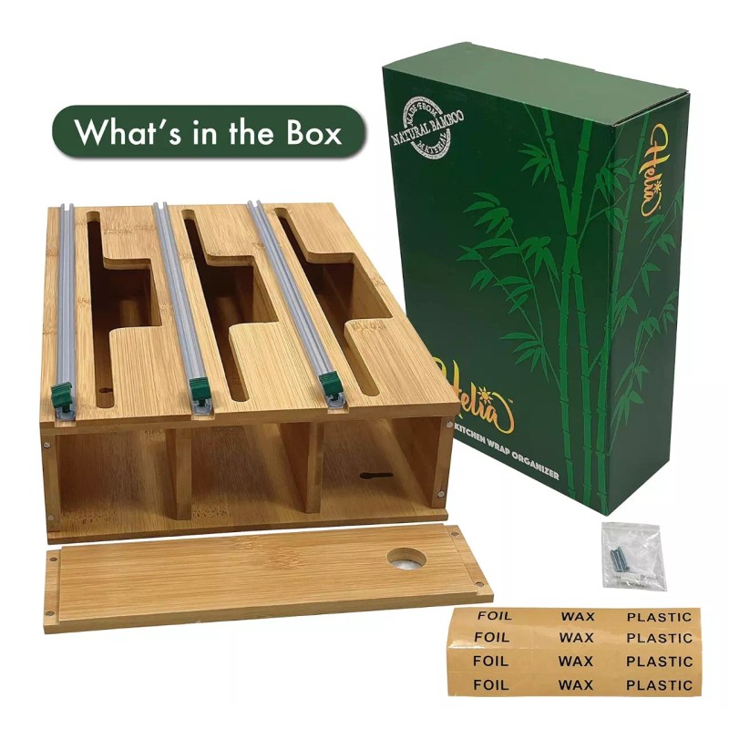 HELIA Bamboo Kitchen Wrap Organizer | Wall Mounting Foil and
