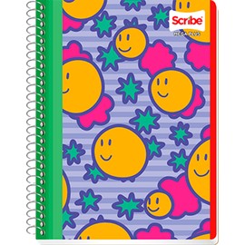 Scribe, MEGA PLUS, Cuaderno Francés Espiral Sencillo de Pasta Semi Rígida, Doble Raya de 100 Hojas (Diseño de Portada Aleatorio)