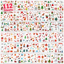 Partywind 112 Sheets (1200 Styles) Kids Temporary Tattoos for Christmas Gifts, Christmas Holiday Party Supplies Favors, Xmas Stocking Stuffers, Goodie Bags Fillers Toys for Boys and Girls