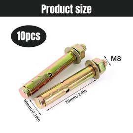 10 Pcs M8 x 70mm Anchor Bolts,Expansion Bolts,Concrete Bolt,Wall Bolts,Heavy Duty Concrete Anchors,External Hex Expansion Screw Bolt,for Concrete Masonry Brick Wall Fixings