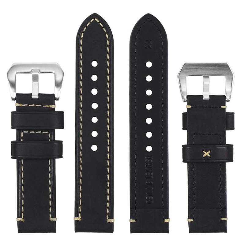 EACHE Black Watch Band, 24mm Vegetable Tanned Leather Watch Straps