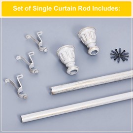 NICETOWN Antique White Curtain Rods for Window 48 to 86 inch, Decorative 1 1/8 inch Diameter Single Strong Curtain Rod with Trophy Design for Farmhouse/Living Room