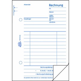 AVERY Zweckform 706 Rechnung (A6, 2x50 Blatt, mit 1 Blatt Blaupapier und 1 blanko Durchschlag, mit Netto- und Bruttobetrag, MwSt. uvm., zur Erfassung aller rechtlich erforderlichen Angaben) weiß/weiß