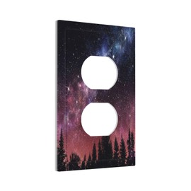 Night Starry Sky Galaxy Milky Way Aesthetic Misty Forest Blue Nebula Stars 1 Gang Duplex Receptacle Switch Wall Plate Jumbo Electrical Outlet Covers Receptacle Plug Covers Faceplate Bathroom Deco