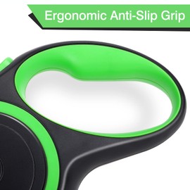 UrbanX Retractable Dog Leash for Frenchton and Other Small Mixed Breed Dogs with Anti-Slip Handle. 15ft Strong Nylon Tape; One-Handed Brake, Pause, Lock - Green