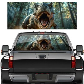 Forest Dinosaur Painting Car Rear Window Sticker Graphics - See-Through Back Window Sun Visor Scratch Hidden - Full Window Decals for Trucks 66in x 20in
