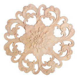 MUXSAM Retro Wood Carved Onlays Appliques, Round Rosette Woodcarvings Center Decals for Closet Door Cabinet Drawer Wall Ceilling Dresser Wardrobe Crafts Decor(1-Pack, 15cm/6")