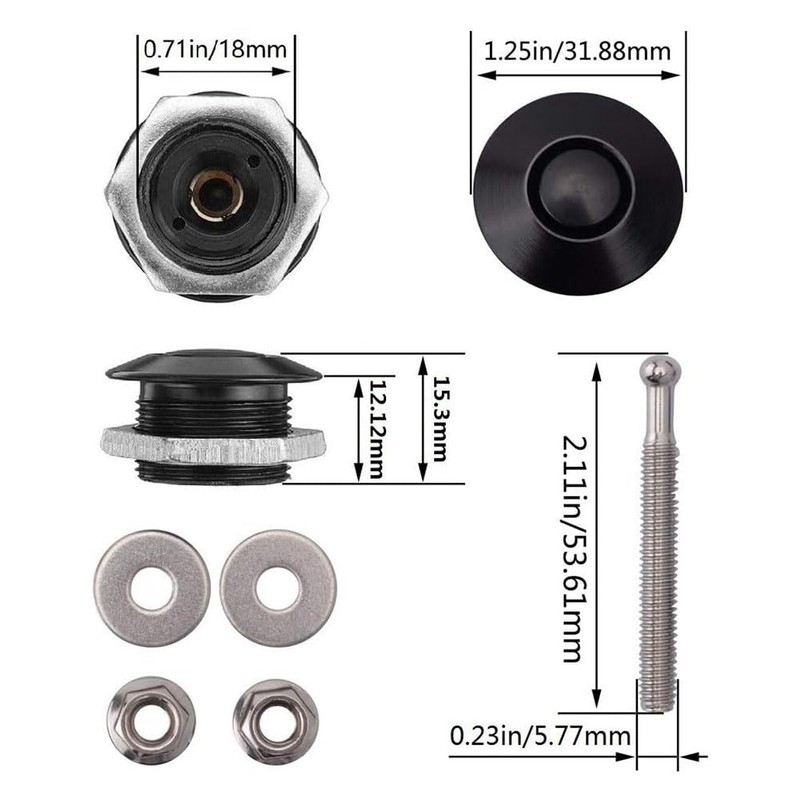 Tagtight 6 Set Quick Release Hood Pins, 1.25 Aluminum Bonnet