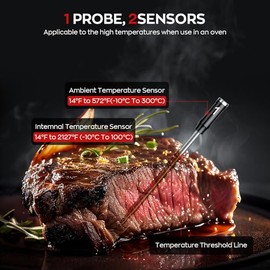 Termómetro inalámbrico inteligente para carne con sondas duales, combo Bluetooth y WiFi, monitoreo remoto y alertas inteligentes para barbacoa, parril