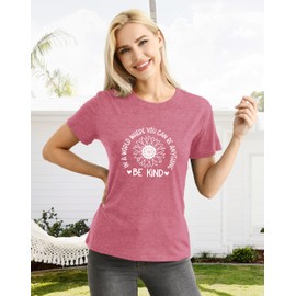 CQF Be Kind Shirt for Women Flower Letter Print Tee Tops Casual Inspirational Kindness T-Shirt