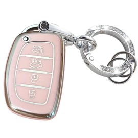 TAPAYICA for Hyundai Key Fob Cover Keyless Remote Smart Key Shell with Keychain Fit for Hyundai Elantra Elantra GT Ioniq Sonata Tucson (Pink-Silver)