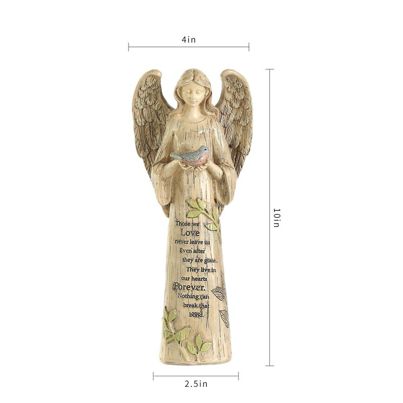 Resin Religious Garden Statue Standing Angel with Bird Statuary for