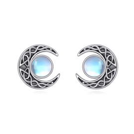 SHEAISRS Black Celtic Moon Earrings for Women 925 Sterling Silver Moonstone Stud Earrings Moon Stud Moon Jewelry