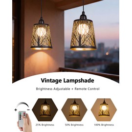 AVAMERY Battery Operated Chandelier with Remote, IP44 Waterproof Outdoor Pendant Light, No Wiring Needed Gazebo Lights for Porch, Patio, Balcony, Pergola, Shed, Home Decor (Tree Pattern)