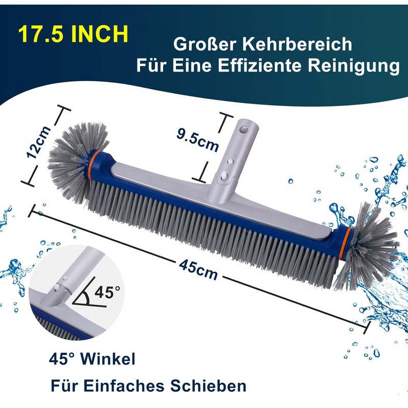 PooLiFE 17.5 inch pool brush with round ends for wall