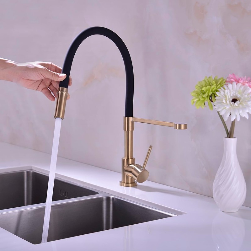 Pirooso Gold and Black Kitchen Faucet, Kitchen Sink Faucet with