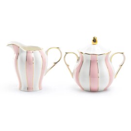 Grace's Teaware Grace Teaware Pink and White Scallop Fine Porcelain Sugar & Creamer Set Gold