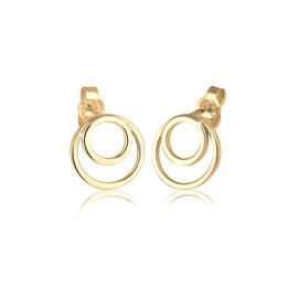 Elli Women's Stud Earrings Double Circle Basic in 925 Sterling Silver, Facet cut, None