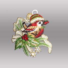 Set of 3 Embroidered Window Stickers Small Winter Sparrows High-Quality Window Decoration Made of Real Plauen Lace 12 x 13 cm