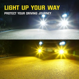 Teguangmei PSX24W LED Fog Light Bulbs 2504 12276, Switchback Dual Color 3000K Yellow + 6000K White 24LED 3030SMD Chips 12-24V Replacement for Car Fog Lamp Daytime Running Light DRL, 2PCS