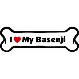 Imagine This Company I Love My Breed Bone Shaped Pet Magnet; Removable Magnets for Cars, Fridges, Lockers & More, Stylish Pet Inspired Car Accessories, 2 x 7 inches, 1 Item, White/Black, Basenji