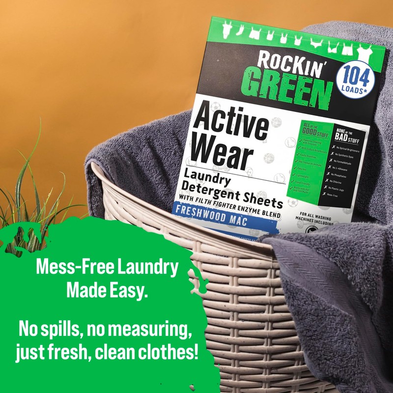 Rockin' Green Active Wear Travel Laundry Detergent Sheets - Mess-Free