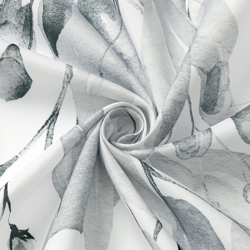 Gibelle Grey Eucalyptus Shower Curtain, Watercolor Plant Leaves with Floral