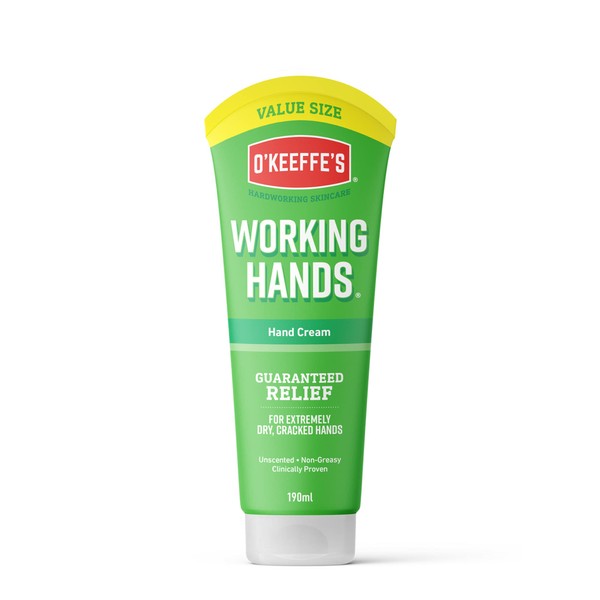 O’Keeffe’s Working Hands Value Tube, 190ml – Hand Cream for Extremely Dry, Cracked Hands | Non-Greasy, Unscented & Instantly Boosts Moisture Levels