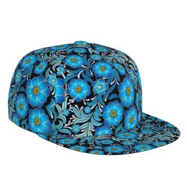 Snapback Hats for Men Women Fashion Blue Floral Baseball Cap Trucker Hat for Cycling Sports Running Golf Flat Brim Hats