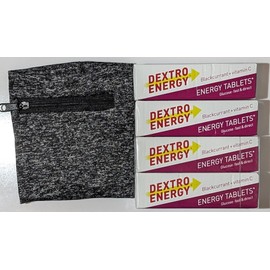 VAgooddeals 4x Dextro Blackcurrant Flavour Energy Tablets – Fast-Absorbing Glucose for Instant Energy – Bundled Lightweight Wrist Running Pouch (one size, Blackcurrant)
