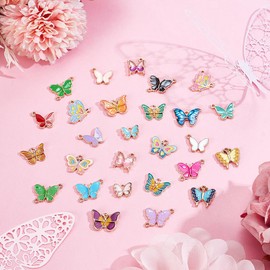 HOBBIESAY 52Pcs Butterfly Charms Bulk Assorted Butterfly Pendants Metal Enamel Gold Edge Butterflies Charms 26 Styles for Women DIY Bracelet Necklace Jewelry Making Crafts Hole: 1.2-2mm