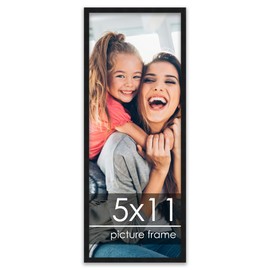 Poster Palooza 5x11 Frame Black Solid Wood Picture Frame | 0.75 Inch Moulding Width | Includes UV Acrylic Plexiglass, Foam Board Backing & Hanging Hardware