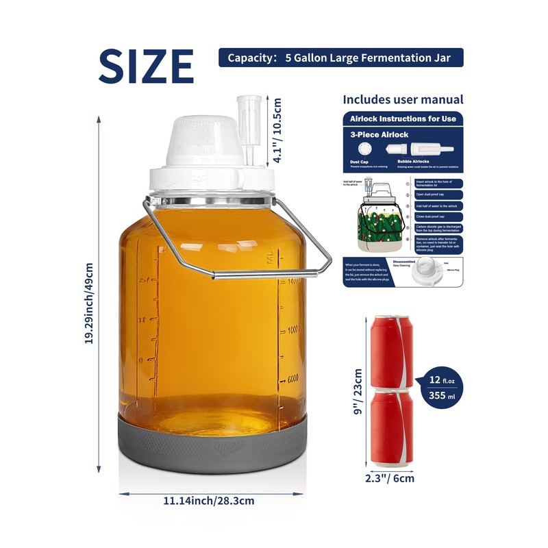 Daitouge 5 Gallon Glass Large Fermentation Jars, Wide Mouth Mason