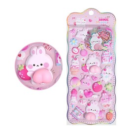 Akkerds Cute Fluffy Soft Stickers 3D Rabbit Marshmallow Stickers are great for decorating phone cases, computers, notebooks, books and more. Suitable for children, girls, adults, etc. (pink)