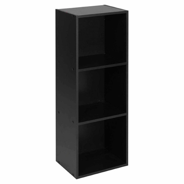 1 Click Buy, 3 Tier, Cube Storage Unit, Strong Wooden Shelves Bookcase, for Office Display, Organizer, Shelving for Home, Bedroom, Kids Rooms, Etc, 4 Sizes (Black)